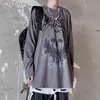 Футболка с длинными рукавами Топы Женщин Streetwear Top Goth Harajuku Череп футболки Ригеральные Граффити Темная Высокая улица Свободные Дниз 210302