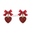 Red Color Small Bow Drop Dangle Earrings for Women Heart Shape Bowknot Christamas Earring Girl New Year Festival Jewelry