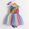 Vestito da festa principessa color arcobaleno per ragazze Big Bowknot Costume da compleanno di 1 anno Vestito da ragazza con paillettes brillanti di lusso 210303