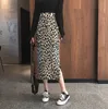 Frühlingslanger Schlitz gestrickter Leopardenrock Damen Strickrock mit hoher Taille 210306