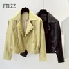 Women Loose Leather Jacket Spring Autumn Batwing Sleeve Biker Moto Faux Coat Female Yellow Short Pvc Outwear 210525