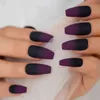 Yanlış Çiviler Mat Düz Tabut Fransız Çiviler Sahte Basın Uzun Orta Ombre Mor Siyah Kullanımlık Yapay Akrilik Nail Art İpuçları 220225