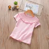 Kids Girls Solid Tops 3 Colors Lace Ruffle Leisure T-shirts Toddler Cotton Casual Big Girls Teens Summmer Clothes Teens Outfits