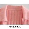 KPYTOMOA Moda donna con involucro legato Cardigan lavorato a maglia corto Maglione Vintage Manica lunga Capispalla femminile Chic Top 211103