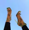 샌들 2021 패션 뱀 피부 여름 레이스 크로스 묶인 엿보는 발가락 하이힐 발목 스트랩 그물 표면 중공