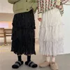 Alien Kitty maxi chiffon saia mulheres moda novo coreano elástico alto cintura cintura longa saias feminina senhora preto fundo branco 210311