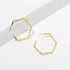 Hoop & Huggie Minimalist Gold Large Hollow Hexagon Earrings For Women Fashion Simple Statement Geometric Jewelry Brincos