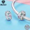 BISAER Charms Gümüş 925 Orijinal Yuvarlak Şekil CZ Boncuk BilezikNecklace Charms Kadınlar Için Fit Charm Takı Yapımı HVC116 Q0531