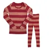 Spring Kids Girls 2-PCs Conjuntos Sweater Top Striped Top + Calças Apertado Fitting Moda Crianças Roupas E22 210610