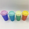 16oz Color Changing Cups Plastic Drinks Tumblers with Straw Summer Reusable cold drink cup magic Coffee mugs sea shopping T9I001195