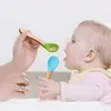 Portable Silicone Spoons Tableware Child Food Wooden Handle Coffee Scoops Baby Training Spoon Home Kitchen Tools 4 Colors