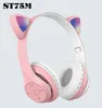 BT 5.1 trådlösa hörlurar Stereo Cartoon Cute Cat Ear Headset Spelhörlurar med LED-ljus TF Slot MP3 Musikspelare Sport Pannband