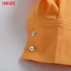 Tangada Women Orange Cotton Linen Oversized Long Shirt Blouse Chic Female Casual Loose Shirt Blusas Femininas 4C113 210609