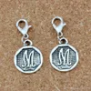 50Pcs Initial Alphabet Disc "M" Floating Lobster Clasps Alloy Charm Pendants For Jewelry Making Bracelet Necklace DIY Accessories 14.8x32.5mm A-397b