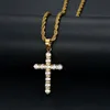 Edelstahl Hip Hop Iced Out Kristall Kreuz Anhänger Halsketten Gold Silber Überzogene Kette Schmuck Für Männer Frauen