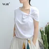 Asymmetrical White T Shirt For Women Skew Collar Short Sleeve Casual Minimalist Shirts Female Fashion Clothing Summer 210531