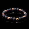 Pulseras de piedra de lava volcánica negra Natural para hombre