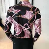 Altın Zincir erkek Gömlek Slim Fit Streetwear Marka Erkek Giyim Camisas Para Hombre Uzun Kollu Rahat Çiçek Parti Elbise Bluz 210527