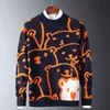 Herren Herbst Casual Pullover Eisbär Muster Trendy Slim Baumwolle Langarm Rundkragen Männlich Warme Pullover Orange 210812