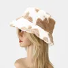 Outdoor casual Faux Fur Winter Hats For Women Black White Cow Print Bucket Hat Men Fisherman cap