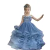 Bonito Boêmio Casamento Pálido Flor Flor Menina Vestidos Espaguete Cintas Florais Appliques Fiered Saias Meninas Pageant Vestido Uma Linha Crianças Vestidos De Festa de Aniversário