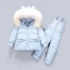 Toddler Kids Down Jacket Suit Baby Girl Coat+Jumpsuit Clothing Set Thickened 1-4 Years Children Clothes Russian Winter Puffer 211027