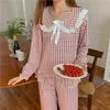 Sweet Soft Loose All Match Sleepwear Princess Plaid HomeWear Casual Geometric Femme Pyjamas sätter 210525