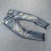 Streetwear mode hommes jean rétro jaune bleu coupe ajustée déchiré détruit Patchwork concepteur Hip Hop Denim Punk pantalon