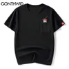 GONTHWID t-shirt décontracté Harajuku Streetwear Hip Hop hommes Panda poisson vague broderie à manches courtes coton T-Shirts mode t-shirts hauts C0315