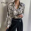 Mode Femmes Zebra Motif Chemisier Printemps Automne Manches Longues Boutonné Chemises Femme Streetwear Coréen Tops 210525