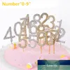 Numero "0-9" Happy Birthday Cake Topper Cupcake tempestato di diamanti Dessert Anniversario Decorazione per feste di compleanno Forniture per matrimoni