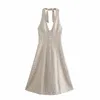 Za Summer Polka Dot Beach Dress Women Sleeveless Tied V Neck Backless Sexy Dresses Fashion Back Zip Button Up Woman Long Dress 210602