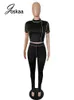 Joskaa Strench Matching Set Femmes Bandage Tshirt Et Long Pantsuit Active Sportswear Summer Fashion 2021 Sexy Street Casual Wear Y0625