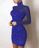 Sexy Vestidos Женское платье Shein Romwe Y2K Fall Decor Sequins Contrast Clace с длинным рукавом Bodycon Press Midi Vestidos Y1204