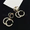 2022 luxury brand designer high quality hoop letter Gold Diamond Pearl Earrings women's g party wedding couple gift jewelry 925 silver Alex ani