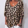 Col en V femmes T-shirt T-Shirt automne été mode décontracté dames hauts lâche imprimé léopard femme D30 210623