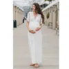 Robes de maternité pour séance photo été col en V dentelle blanche robe de grossesse à manches courtes femmes enceintes photographie robes maxi Q0713