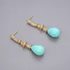 GuaiGuai Jewelry Teardrop Turquoise Blue Sea Shell Pearl Yellow Gold Plated Earrings Handmade For Women Real Gems Stone Lady Fashi9147289