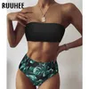 Ruuhee Bandaż Bikini Stroje Kąpielowe Kobiety Swimsuit High Waist Set Kostium kąpielowy Push Up Maillot de Bain Femme Beachwear 210630