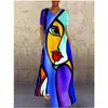 À la mode Chic Opéra De Pékin Maquillage Peinture Longue Maxi Robes Pour Femmes Casual Élégant Style Français Robe De Soirée En Gros 210525