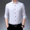 Anti-Wrinkle No-Ironing Elasticity Slim Fit Men Dress Casual Long Sleeved Shirt White Black Blue Red Male Social Formal Shirts 210714