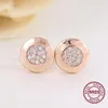 Stud real 925 Brincho de prata esterlina Rose Rose Round Brincos brilhantes para mulheres Jóias de moda de presente de casamento