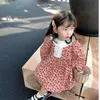 Estilo coreano Spring Girls Vestidos Mangas largas Floral Peter Pan Collar Retro Princess Girl Ropa E3126 210610