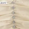 Zevity femmes diamant bouton décoration plissée mince jupe faldas mujer dames dos fermeture éclair robe chic ourlet volants jupes QUN675 210303