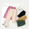 Baby Clothing Children Clothes High Quality Summer Kids Shorts Simple Button Solid Color Boys Casual Trousers Cropped Pants 210529
