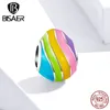 Easter Eggs Beads BISAER 925 Sterling Silver Rainbow Enamel Easter Egg Charms for Bracelets Original Silver 925 Jewelry EFC223 Q0531