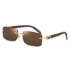 2021 Модные мужские и женские солнцезащитные очки из рога буйвола в стиле ретро, черные коричневые прозрачные линзы, безрамные спортивные очки для вождения290l
