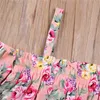 Robes de fille 2022 Kids Robe Girls Floral Print Off épaule à manches courtes One-pièce pour l'automne d'été rose