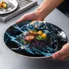 Yemekler Plakalar Ebru Seramik Yemek Tabağı Kemik Çini Çanak Nordic Yaratıcı ve Ev Makarna Tatlı Sofra Platos de Cena