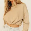 Women's Hoodies & Sweatshirts 2022 Women Drawstring Crop Tops Solid Casual Pullovers Cute Jumpers Long Sleeve O-Neck Fall Tracksuits S-XL